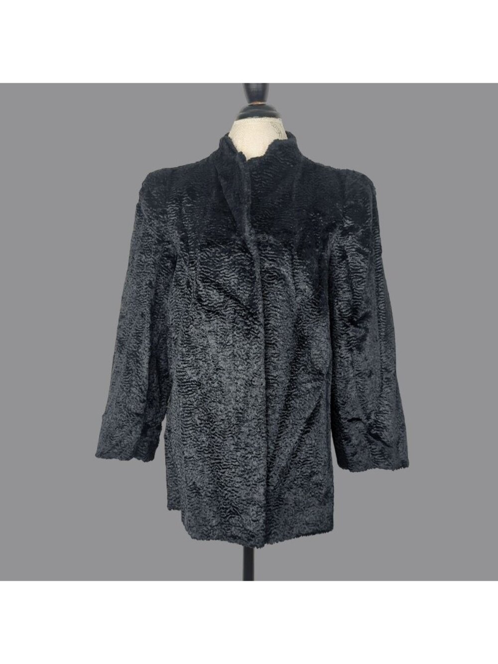 Vintage 80s Intrigue Faux Fur Coat Small Black Poodle